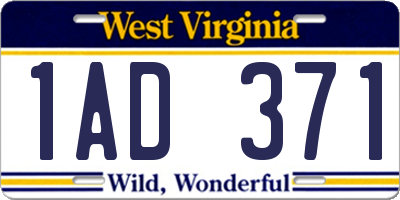 WV license plate 1AD371