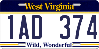 WV license plate 1AD374