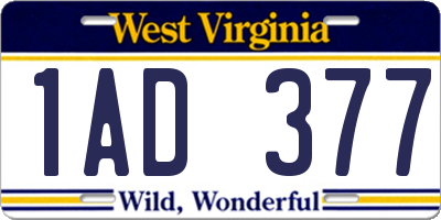 WV license plate 1AD377