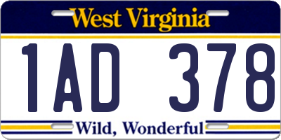 WV license plate 1AD378