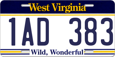WV license plate 1AD383