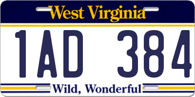 WV license plate 1AD384