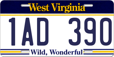 WV license plate 1AD390