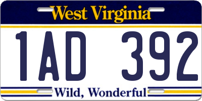 WV license plate 1AD392