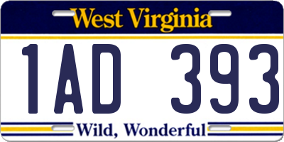 WV license plate 1AD393