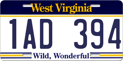 WV license plate 1AD394