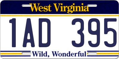 WV license plate 1AD395