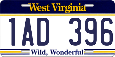 WV license plate 1AD396