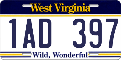 WV license plate 1AD397