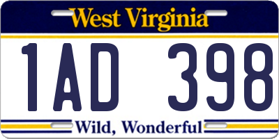 WV license plate 1AD398