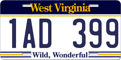 WV license plate 1AD399