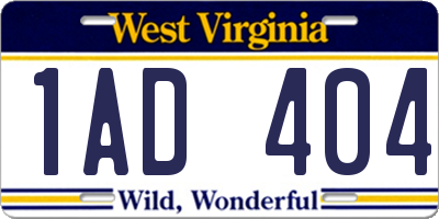 WV license plate 1AD404