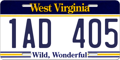 WV license plate 1AD405