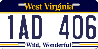 WV license plate 1AD406