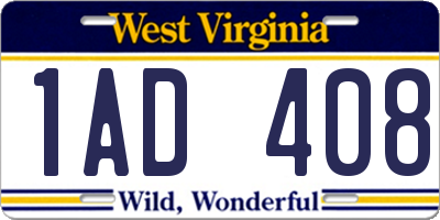 WV license plate 1AD408