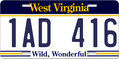 WV license plate 1AD416