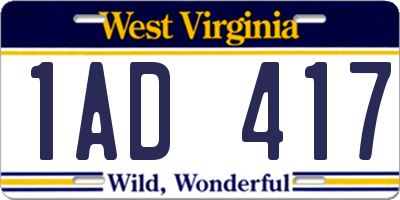 WV license plate 1AD417