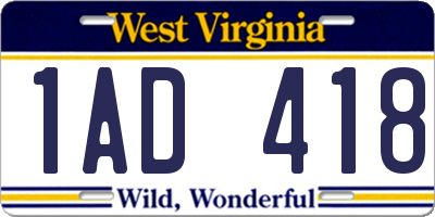 WV license plate 1AD418