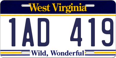 WV license plate 1AD419