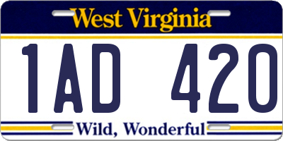 WV license plate 1AD420