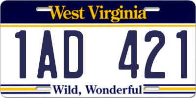 WV license plate 1AD421