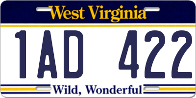 WV license plate 1AD422