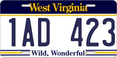 WV license plate 1AD423