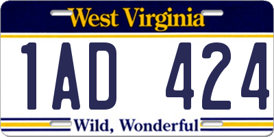 WV license plate 1AD424