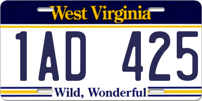 WV license plate 1AD425