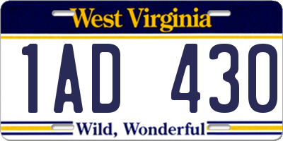 WV license plate 1AD430