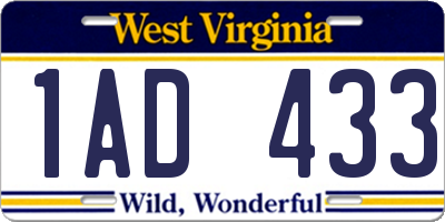 WV license plate 1AD433