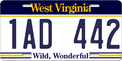 WV license plate 1AD442