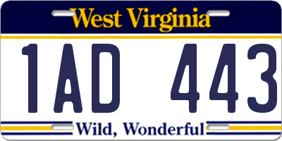 WV license plate 1AD443