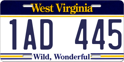 WV license plate 1AD445