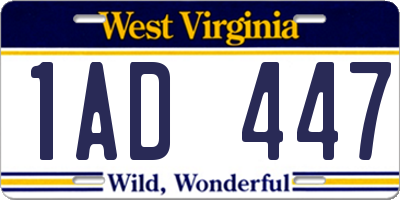 WV license plate 1AD447