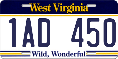 WV license plate 1AD450