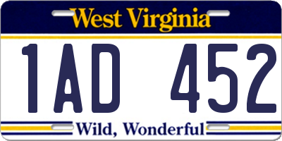 WV license plate 1AD452