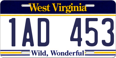 WV license plate 1AD453