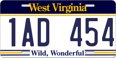 WV license plate 1AD454