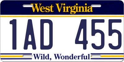 WV license plate 1AD455