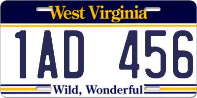 WV license plate 1AD456