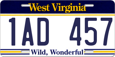 WV license plate 1AD457