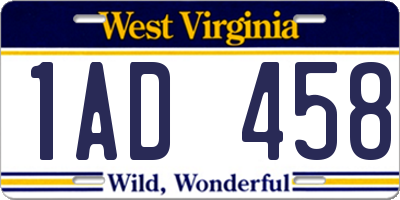 WV license plate 1AD458