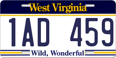 WV license plate 1AD459