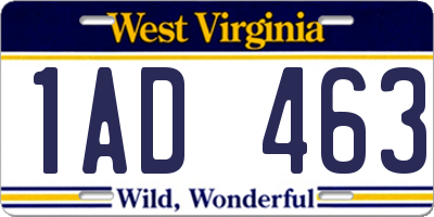 WV license plate 1AD463