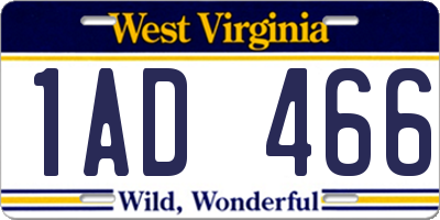 WV license plate 1AD466