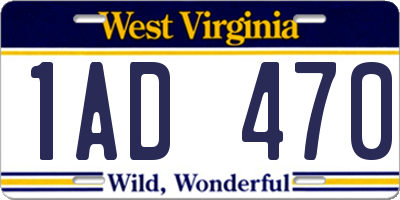 WV license plate 1AD470