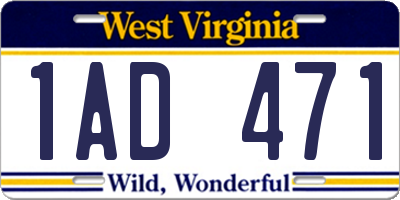 WV license plate 1AD471