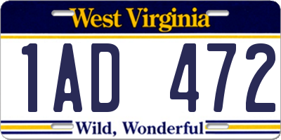 WV license plate 1AD472