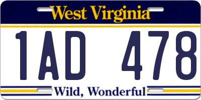 WV license plate 1AD478